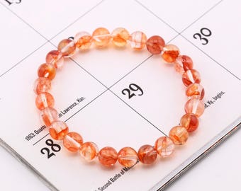 7mm AAA+ Genuine Fire Quartz Hematite Stretchable Beaded Bracelet, Natural Hematoid Quartz