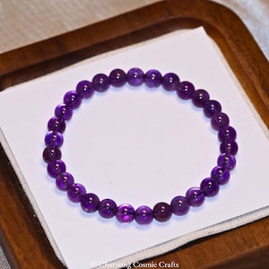 Pulsera de amatista uruguaya genuina AAA+ / Pulsera elástica de amatista natural de 6 mm con cuentas de piedras preciosas / Piedra natal de febrero