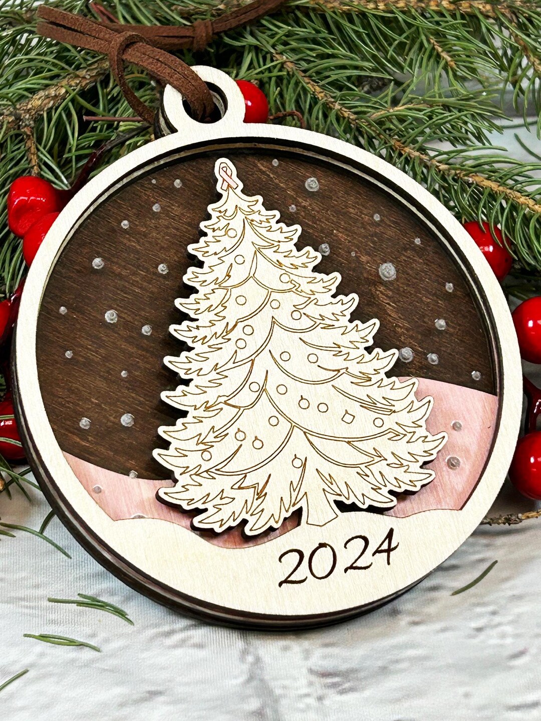 Breast Cancer Awareness Christmas Tree Ornament SVG Laser File (digital ...
