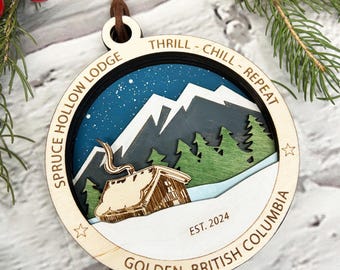 Mountain Cabin Christmas Ornament, Layered SVG Laser Cut File