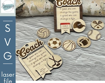 Coach Appreciation Multi Sport Customizable Christmas Ornament SVG Digital Files GLOWFORGE Files Laser Ready
