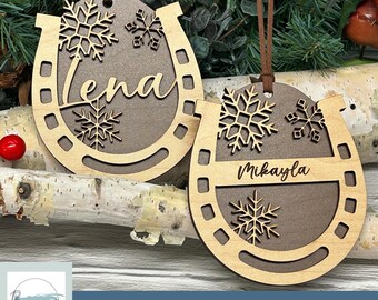 Horseshoe with Snowflakes Christmas Ornament SVG Digital Files GLOWFORGE Files Laser Ready