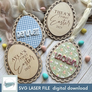 Namnetikett med gräddfil påskägg SVG digital fil GLOWFORGE-filer laserklar