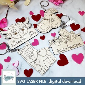 Lindo llavero de San Valentín con forma de animal, archivo digital SVG, archivos GLOWFORGE, compatibles con láser