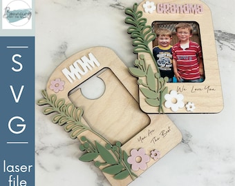 Bloemen Moederdag fotolijstjes SVG, Glowforge lasergesneden bestand
