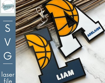 Basketball Alphabet Keychain SVG, Laser Cut Name Tag (Digital File)