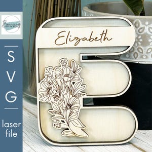 Letra E con arte de amapola para la decoración del hogar de la guardería Archivo digital SVG personalizable Archivos GLOWFORGE compatibles con láser