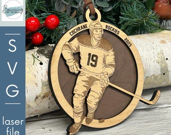 Hockey Player Customizable Christmas Ornament SVG Digital Files GLOWFORGE Files Laser Ready