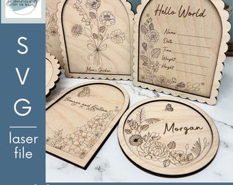Ramo de flores SVG para el mes de nacimiento, archivos cortados con láser, listos para Glowforge (archivo digital)