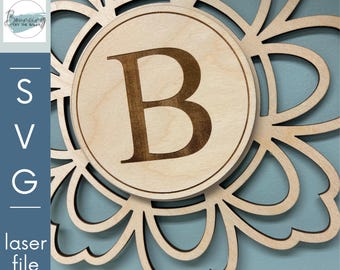 Flourish Customizable Monogram Wall Decor SVG Digital File GLOWFORGE Files Laser Ready