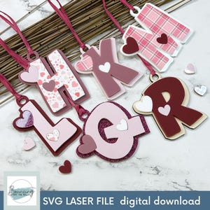Etiquetas con letras del alfabeto divertido para San Valentín Archivo digital SVG Archivos GLOWFORGE compatibles con láser