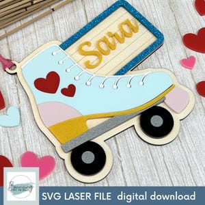 Etiqueta de nome de patins retrô Valentine SVG arquivo digital GLOWFORGE arquivos prontos para laser