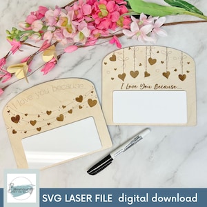 Te amo porque es el día de San Valentín. Archivo digital SVG de pizarra blanca. Archivos GLOWFORGE listos para láser.