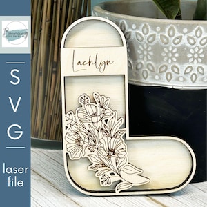Letra L con arte de amapola para la decoración del hogar de la habitación de los niños Archivo digital SVG personalizable Archivos GLOWFORGE compatibles con láser