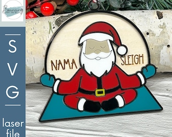 Nama Sleigh Santa Yoga Christmas Ornament SVG Digital Files GLOWFORGE Files Laser Ready
