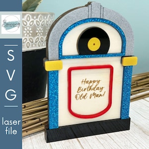 Soporte para tarjetas de regalo Jukebox, agradecimiento de cumpleaños, archivo SVG digital, archivos GLOWFORGE, compatible con láser