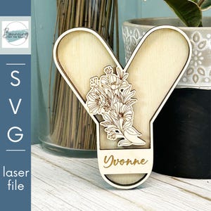 Letra Y con arte de amapola para la decoración del hogar de la guardería Archivo digital SVG personalizable Archivos GLOWFORGE compatibles con láser