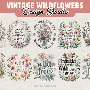 Wilde bloemen png-clipart, geperste bloemen sublimatie, vintage natuurprint, retro lenteshirt, wild en vrij, cottagecore bloemen Moederdag
