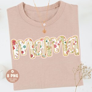 Blumen-Mama PNG, Adrette Mutter-Tageshemd, Mama Sweatshirt-Sublimation, Mädchen-Mama Clipart, asiatische Sakura-Frühlingsmuster, Gigi Nonna Tante Mini