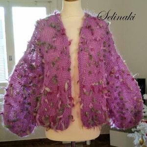 Hand Knitted Lilac Purple Fluffy Mohair Cardigan