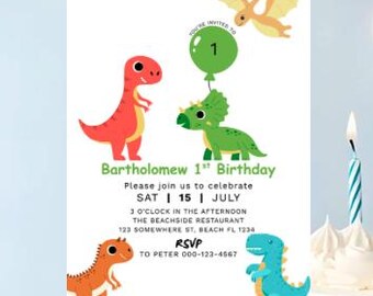 Dinosaur 1st Birthday Invitation Editable Dino Invitation Template Canva Roar I'm One Birthday Invite Cute Dinosaur Party Instant Download