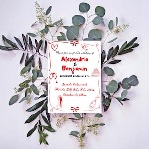 Hand drawn Wedding Invitation template, Hand drawn scribble illustrated Fun Wedding Invite, Instant downloadable editable template