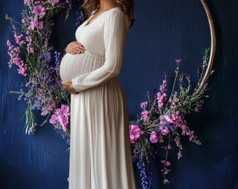 Moody blue Floral Digital Background, Fine Art Maternity Backdrop, Luxury Flower Ring Composite, Newborn Digital, Photography Overlay PNG