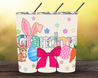 Oma Ostern Tumbler Wrap PNG | Niedliches Häschenohren & Schleifendesign | Bunter Frühling Sublimation | 20 Unzen Skinny Tumbler Wrap Ostereier Bunny