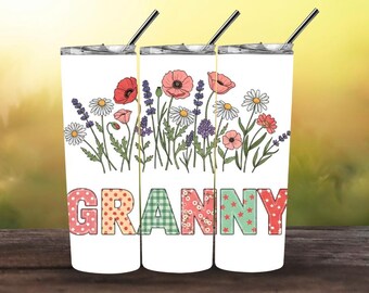 Blumen Oma, Oma Becher wickeln, Floral Oma Nahtlose Sublimationsentwürfe, Oma Skinny Tumbler 20 Unzen Design PNG digitaler Download