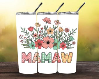 Mamaw, Floral Oma Nahtlose Sublimationsentwürfe, Oma Skinny Tumbler 20 Unzen Design PNG, digitaler Download