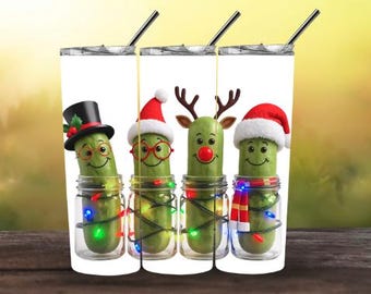 Lustige Weihnachtsgurke Png Tumbler wickeln PNG, 20 Unze Skinny Tumbler Sublimation Design Sofortiger digitaler Download Weihnachten Pickles Tumbler wickeln