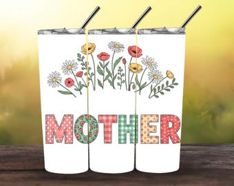 Mutter Tumbler Wrap PNG | Blumenmutter Design | Muttertagsgeschenk | Vintage Patchwork 20 Unzen Skinny Sublimationsverpackungen | Mutter PNG
