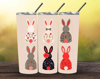 Osterhase Tumbler Wrap PNG | Blumenhasen Sublimationsdesign | 20 Unzen Skinny Tumbler Wrap | Frühling Pastell Bunny PNG | Sofort Download