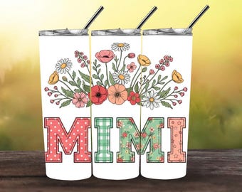 MIMI Becherverpackung PNG | Florales Patchwork Mimi Design | Muttertag Mimi Geschenk | Vintage Blumen 20 Unzen Skinny Sublimation Wraps Oma Mimi PNG