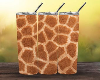 Realistic Giraffe Fur Tumbler Wrap PNG, 20oz Skinny Tumbler Sublimation Design, Faux Fur Animal Print Wrap, Safari Tumbler Template