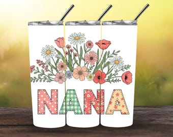 Floral NANA, Nana Tumbler Wrap, Floral Mimi Nahtlose Sublimationsdesigns, Nana Skinny Tumbler 20 Unzen Design PNG digitaler Download