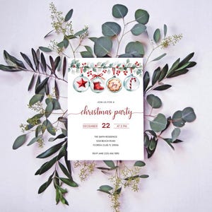 Ornament Christmas Party Invitation, Holiday Party Invitation Template, Editable Ornament Christmas Invitation, Ornament Exchange