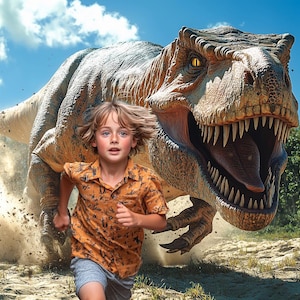 Jurassic Dinosaur Kid Running Prehistoric Playtime Dinosaur Digital Background for Kids Fun Adventures Dinosaur Backdrop photoshop overlay