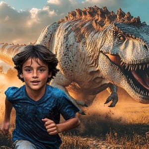 Jurassic Dinosaur Kid Running Prehistoric Playtime Dinosaur Digital Background for Kids Fun Adventures Dinosaur Backdrop photoshop overlay