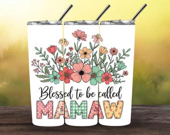 Mamaw, Floral Grandma Seamless Sublimation Designs, Granny Skinny Tumbler 20oz Design PNG, digital download