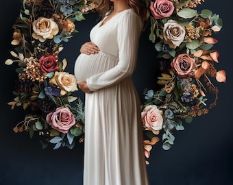 Fine Art Floral Wreath Digital Background, Moody Navy Botanical Backdrop, Luxury Flower Crown Composite, Digital Photography Overlay