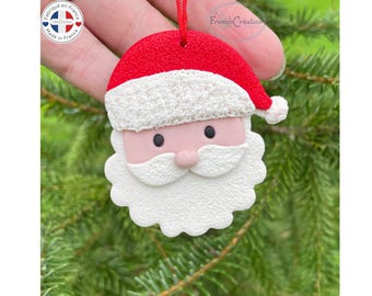 Polymer clay hanging Santa Claus head, tree decoration,