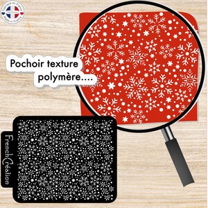 Pochoir de texture pour pâte polymère motif NOEL Flocons de neige, feuille de texture pour argile polymère en PVC souple et résistant