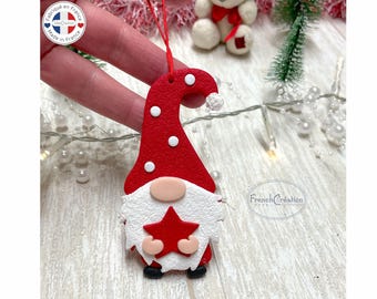 Polymer clay hanging Christmas gnome, tree decoration,