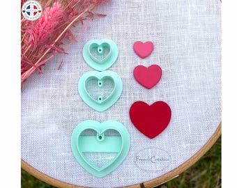 Set of 3 HEART cookie cutters for polymer clay, Clay cutter, Clay cutter