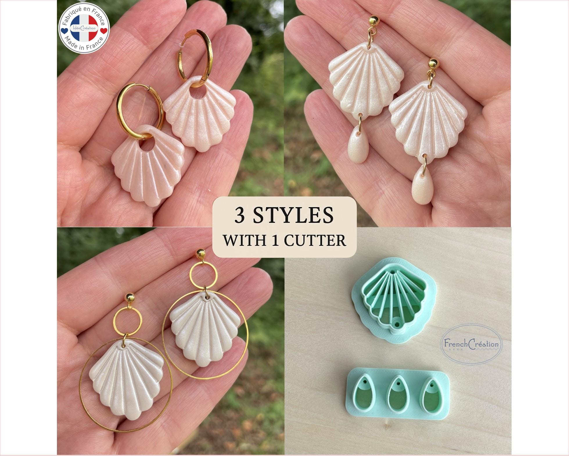 Shell + Drop Cookie Cutter - for Polymer Clay - Summer Earrings