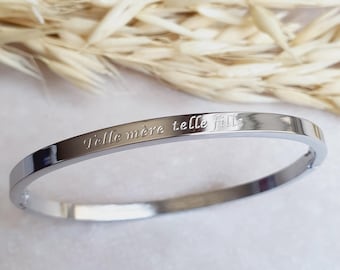 &quot;Like mother, like daughter&quot; message bangle - stainless steel color of your choice: silver or gold