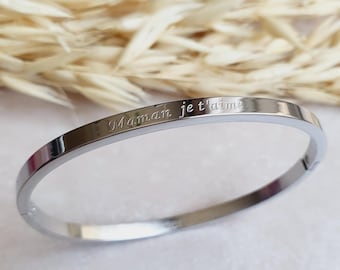 &quot;Mom I love you&quot; message bangle - stainless steel color of your choice: silver, gold or rose gold