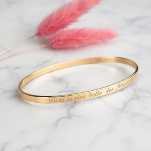 "You are the most beautiful Mom" message bangle - gold-plated stainless steel