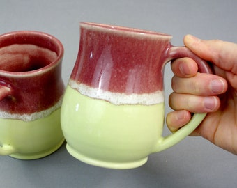 Garnet Chartreuse Mug - 14 oz Handmade Pottery Coffee Mug Glazed in muted red and light yellow